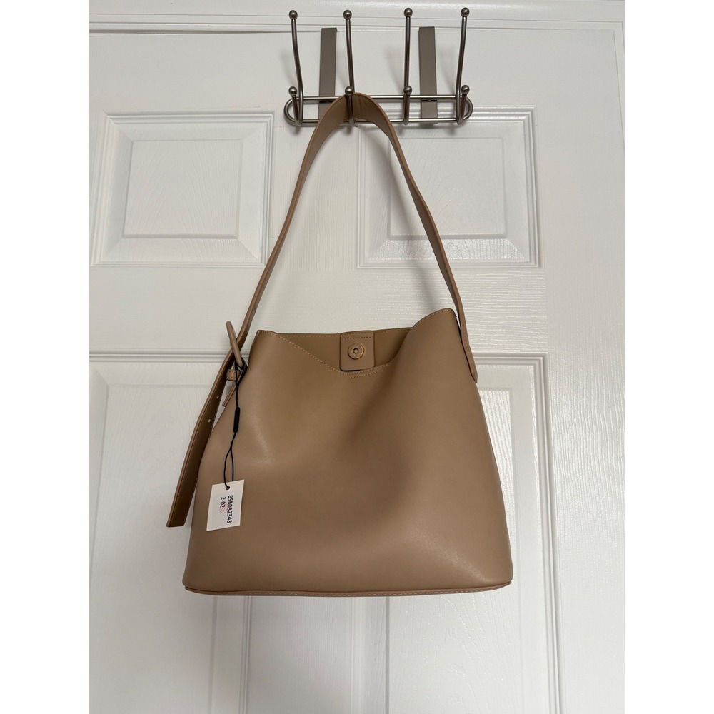NWT Bostanten Tan Beige Vegan Leather Hobo Shoulder bucket Bag Minimalist